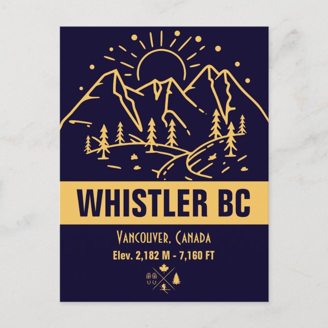 Whistler British Columbia Canada Minimalist Ski Vykort (Framsida)