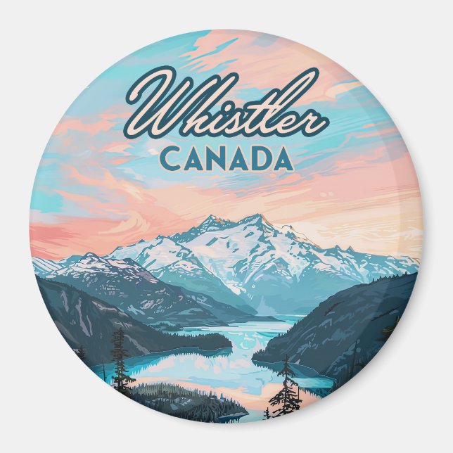 Whistler Canada British Columbia Ski Resort Retro Magnet (Framsidan)