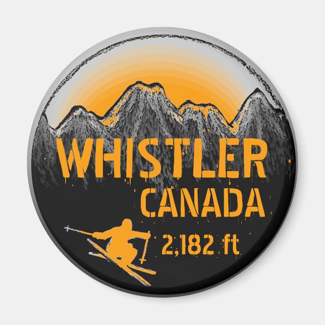 Whistler Canada orange ski art magnet (Framsidan)