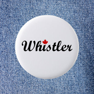 Whistler Canada Script Text Small Maple Löv Knapp