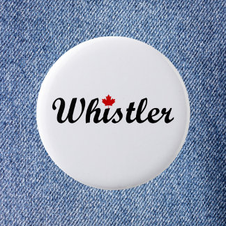 Whistler Canada Script Text Small Maple Löv Knapp