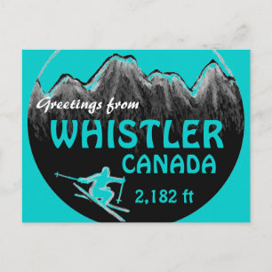Whistler Canada teal hälsning ski art vycard Vykort