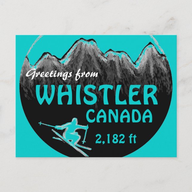 Whistler Canada teal hälsning ski art vycard Vykort (Framsida)