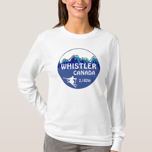 WhistlerKanada blått skidar konstdamhoodien T-shirt (Framsida)
