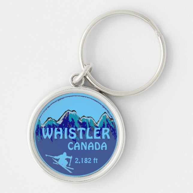 WhistlerKanada blått skidar konstkeychain Rund Silverfärgad Nyckelring (Framsidan)