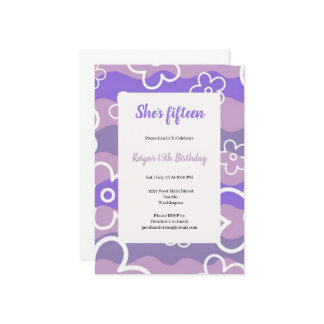 Whit and purple birthday party invitation inbjudningar