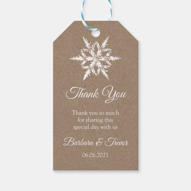 Whit & Kraft Snöflingor Winter Wedding Tack Presentetikett (Framsidan)