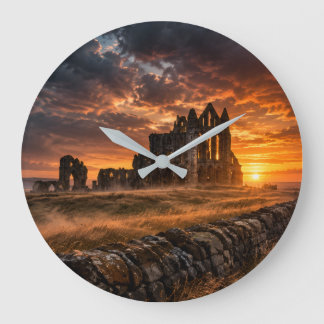 Whitby Abbey Gotisk Solnedgång Rund Väggklocka
