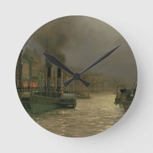 Whitby hamn - natt, 1899 (olja på kanfas) rund klocka