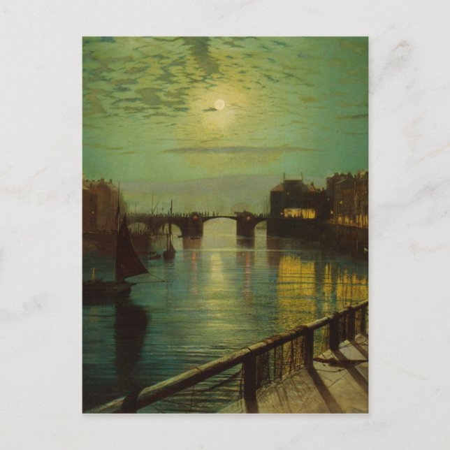 Whitby Harbour av Moonlight John Atkinson Grimshaw Vykort (Framsida)