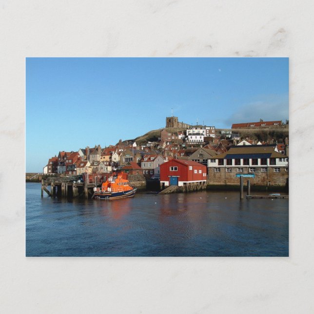 Whitby med gammalt livbåtshus vykort (Framsida)