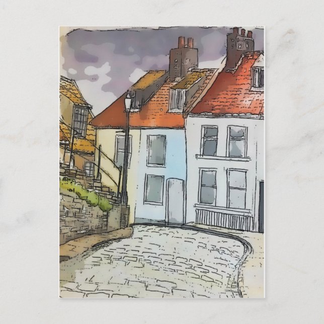 Whitby Steps Scarborough Original Painting Vykort (Framsida)