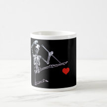 White 11 oz Classic Mugg Dancing Skeleton w/ Heart