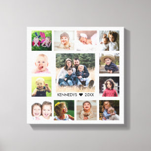 White 13 Photo Collage Family Namn Personlig Canvastryck