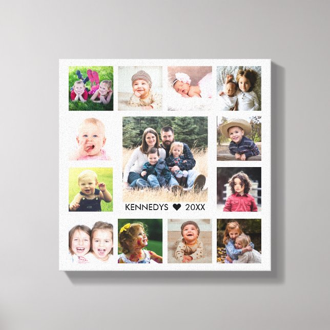 White 13 Photo Collage Family Namn Personlig Canvastryck (Framsida)