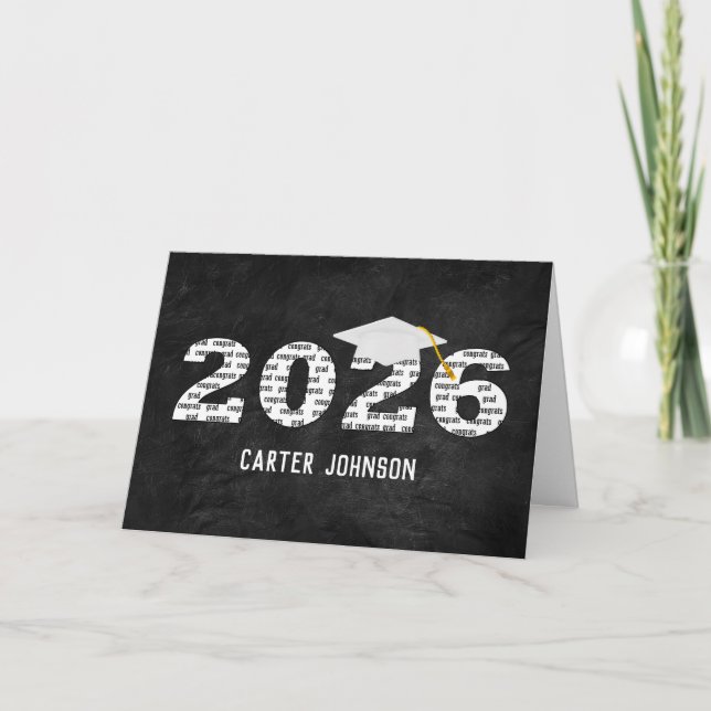 White 2026 Graduation Cap On Black Leather Kort (Framsida)