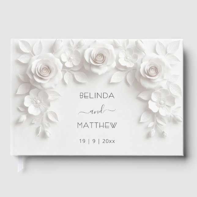 White 3D Floral Roses | Wedding Gästböcker (Framsida)