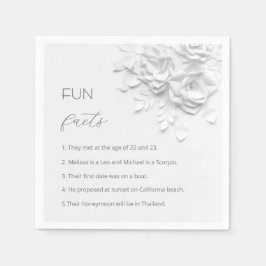 White 3D Flowers Roses Fun Facts Wedding Pappersservett