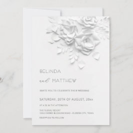 White 3D Flowers Roses Minimalist Wedding Invitati Inbjudningar