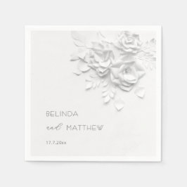 White 3D Flowers Roses Minimalist Wedding Pappersservett