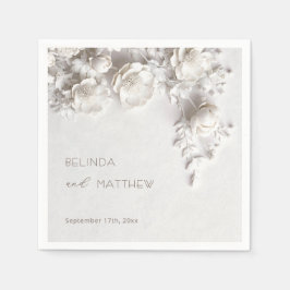 White 3D Flowers Roses Minimalist Wedding  Pappersservett