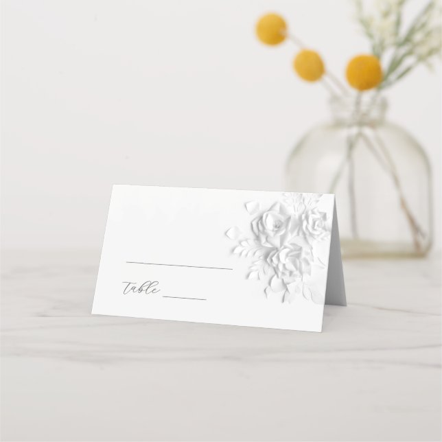 White 3D Flowers Wedding Place Card Placeringskort (Framsida)