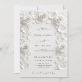 White 3D Roses Frame Wedding Simple Inbjudningar