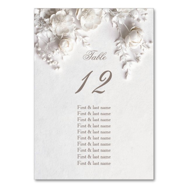 White 3D Roses Wedding Guest Names  Bordsnummer (Framsidan)