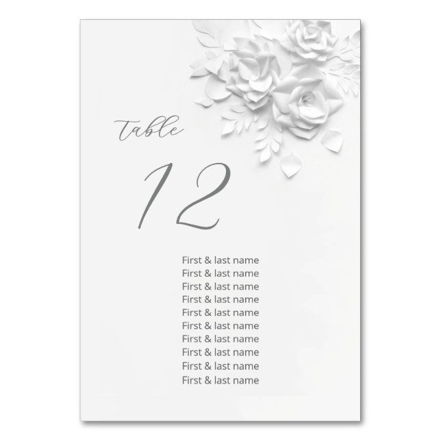 White 3D Roses Wedding Guest Names  Bordsnummer (Framsidan)