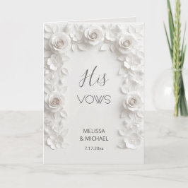 White 3D Roses Wedding Vow Card Kort
