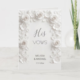 White 3D Roses Wedding Vow Card Kort