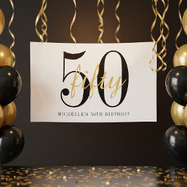 White 50th Birthday Party Black Gold Chic Poster