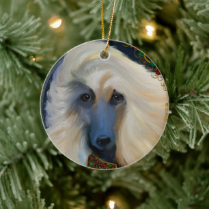 White Afghan Hound Julgransprydnad Keramik