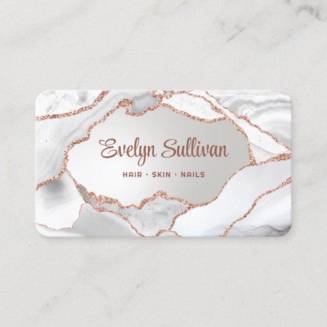 White Agate Faux Foil Visitkort (Framsida)