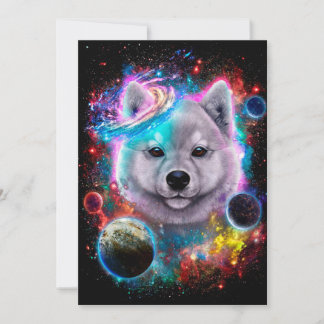 White Akita Hund Space Galaxy Julkort