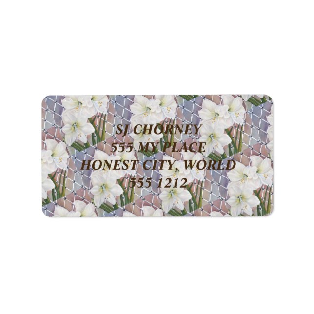 WHITE AMARYLLIS BLOMMIGT ADRESSETIKETT (Framsidan)