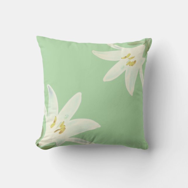 White Amaryllis Flowers on Light Lime Green Kudde (Framsida)