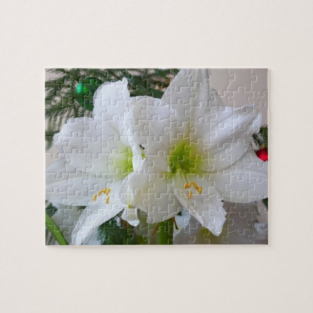 White Amaryllis och Julgran Pussel (Horisontell)