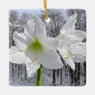 White Amaryllis och Snö I Julgransprydnad Keramik