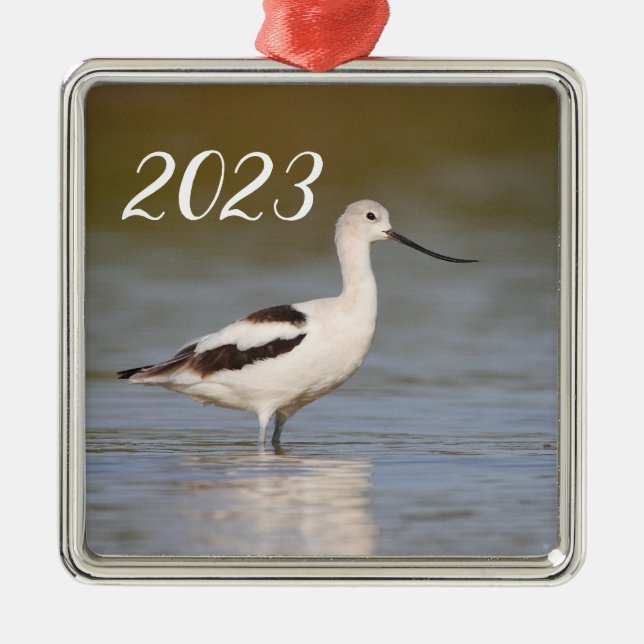White American Avocet Julgransprydnad Metall (Framsidan)