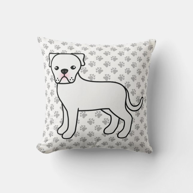 White American Bulldog Cute Tecknad hund Kudde (Framsida)