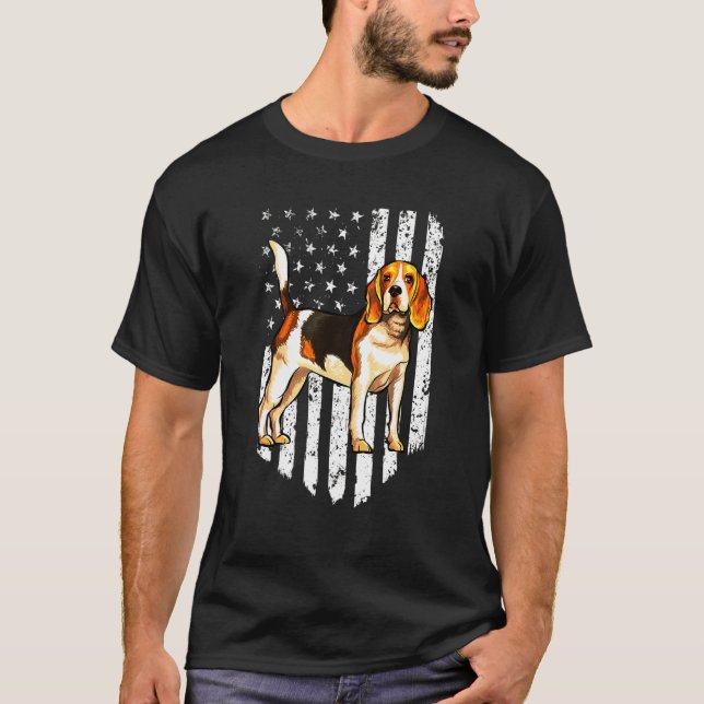 White American Flagga Beagle T Shirt (Framsida)