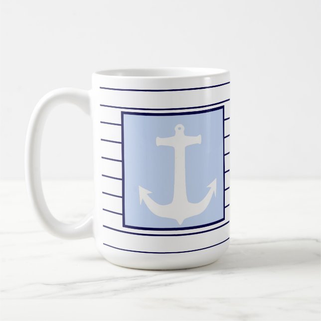 White Anchor Kapten Blue Rand Sea Sailor Kaffemugg (Vänster)
