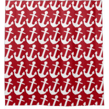White Anchor Mönster på Red Background, Nautical
