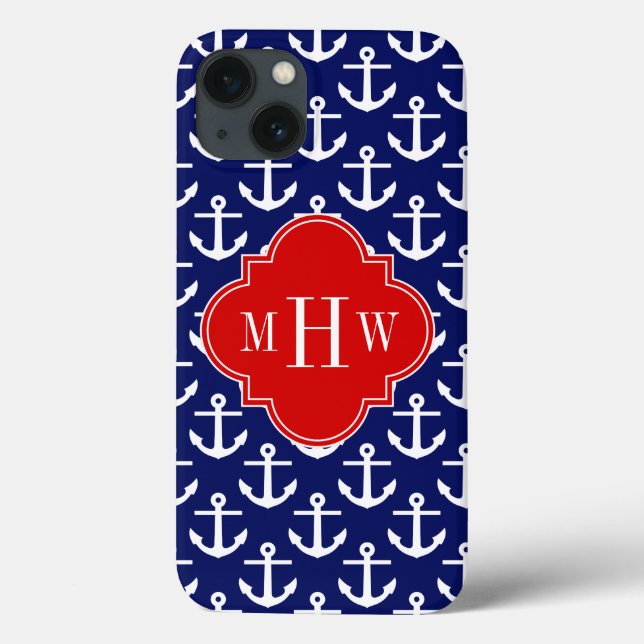 White Anchors Navy Blue, Red 3 Initial Monogram (Baksida)