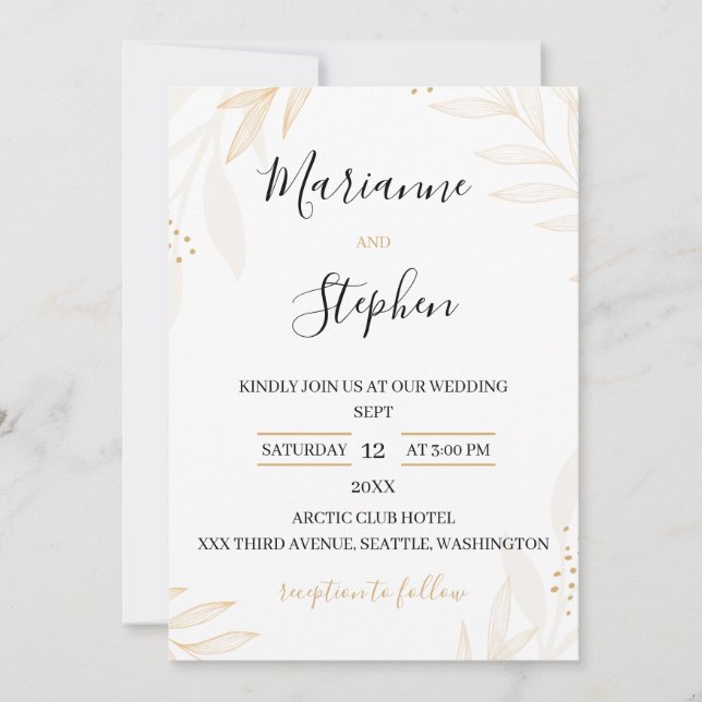 White and Beige Elegant Floral Wedding Invitation Inbjudningar (Framsida)