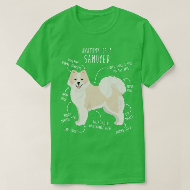 White and Biscuit Samoyed Hund Anatomy T Shirt (Design framsida)