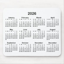 White and Black 2026 Calendar