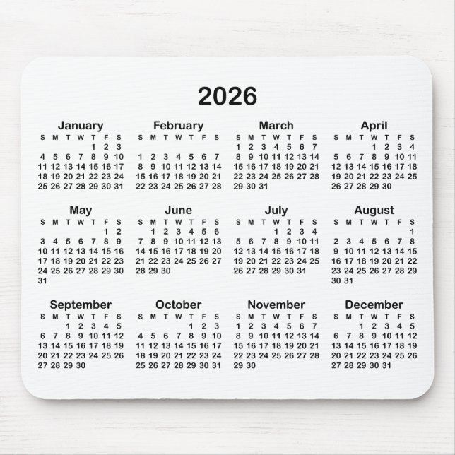 White and Black 2026 Calendar Musmatta (Framsidan)