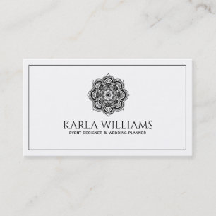 White and Black Blommigt Mandala Visitkort